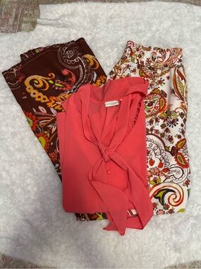 BUNDLE - Eva Mendez Coral Tie-Neck Blouse